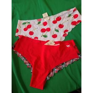 2 new pairs women's medium Victoria's Secret PINK red cheekster panties